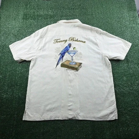 Tommy Bahama Tequila Mocking Parrot Silk Cotton Camp Shirt Mens XL Cream White - Picture 2 of 7